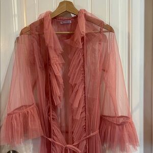Sheer Ruffled Pink Tulle Bikini Cover Up